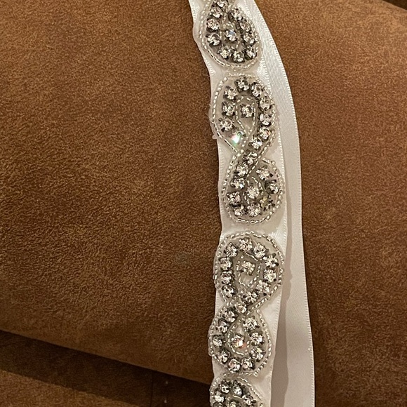 Off white satin and rhinestone dress sash - Picture 2 of 2